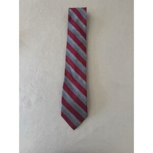 Stafford Men's‎ Red Gray Diagonal Stripe Tie 58" Silk Blend Classic Necktie Work